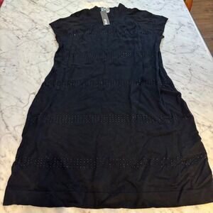 NEW Apt 9 Black Mock Neck Short Sleeve Beaded Sweater Dress Size L Women